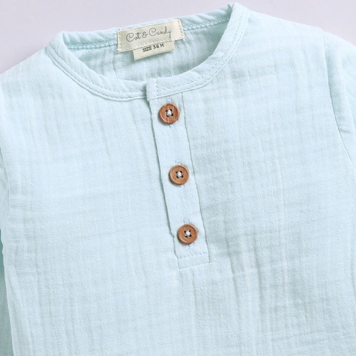 Cot &amp; Candy Baby Organic Muslin Long Sleeve Lounge Set - Sky Blue
