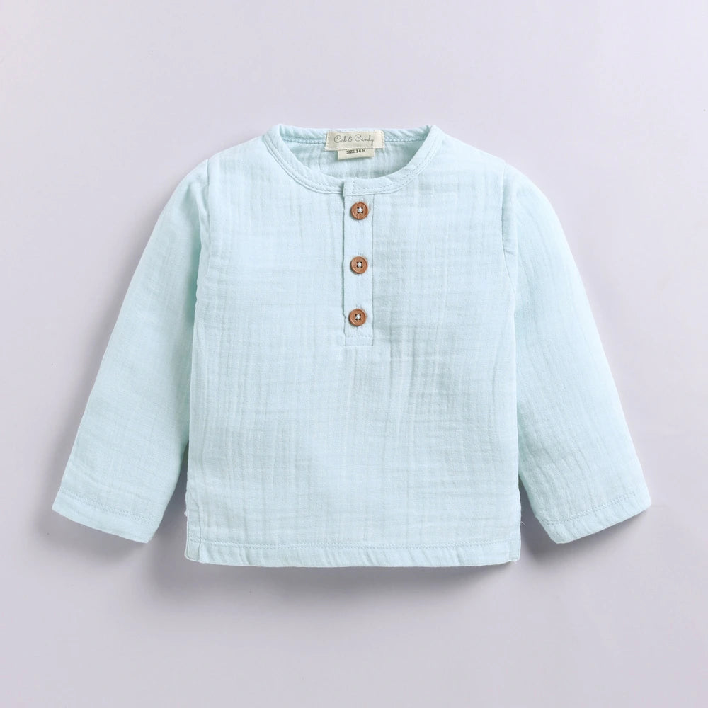 Cot &amp; Candy Baby Organic Muslin Long Sleeve Lounge Set - Sky Blue
