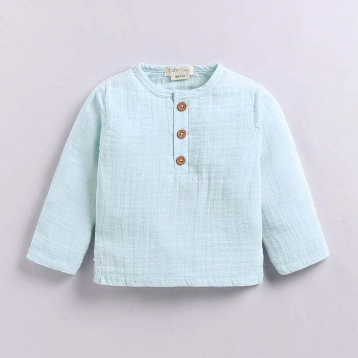 Cot &amp; Candy Baby Organic Muslin Long Sleeve Lounge Set - Sky Blue