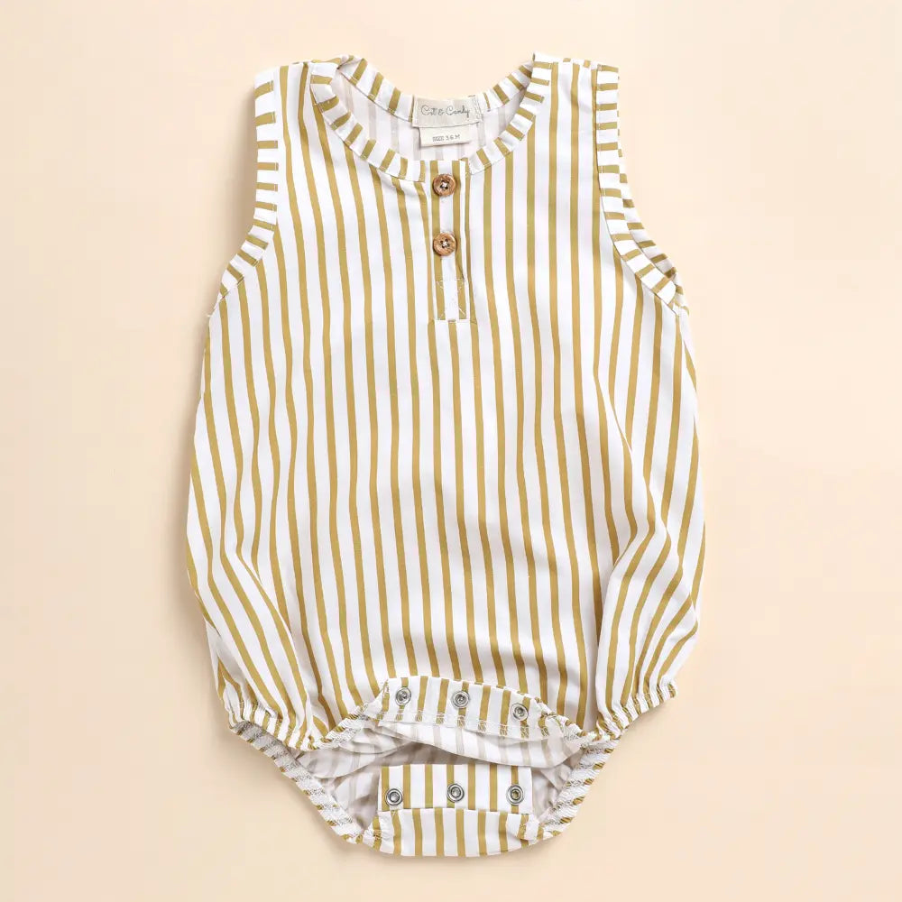 Cot &amp; Candy Baby Organic Muslin Bubble Romper-Mustard Stripe