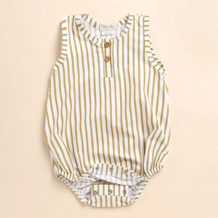Cot &amp; Candy Baby Organic Muslin Bubble Romper-Mustard Stripe