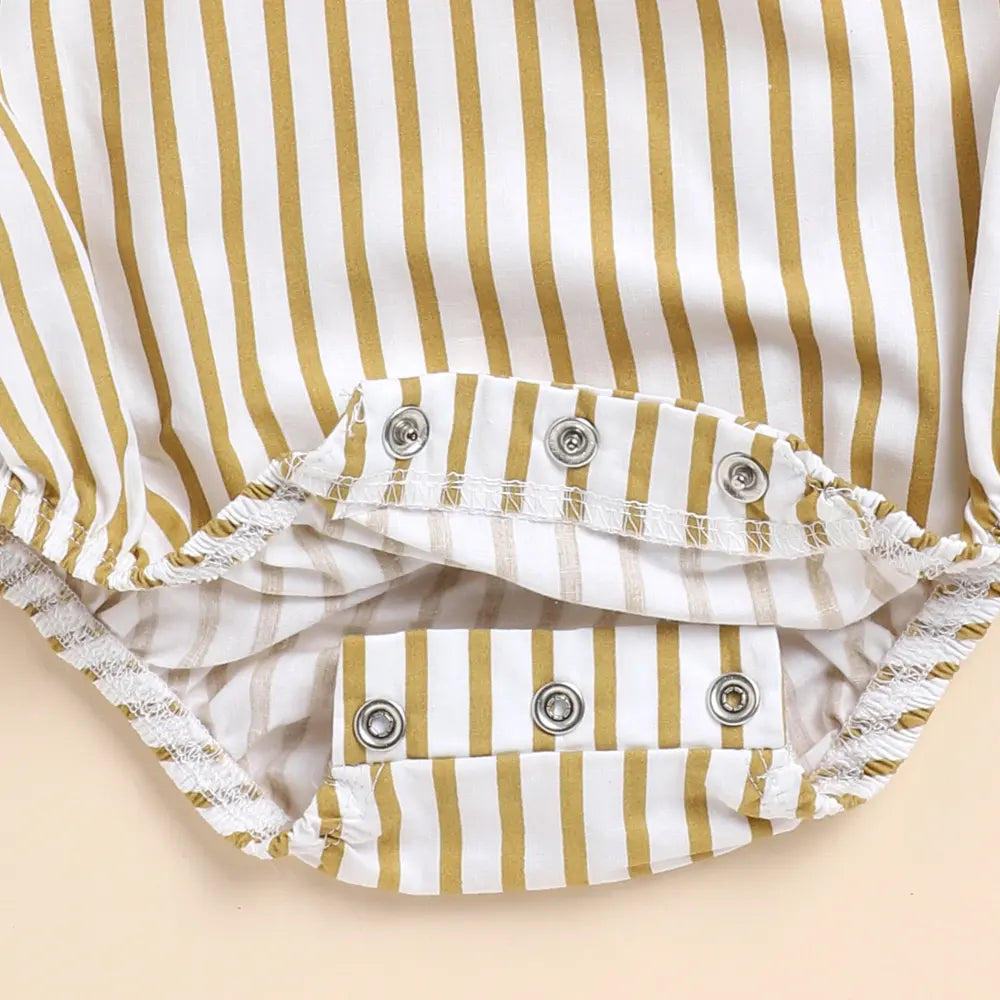 Cot &amp; Candy Baby Organic Muslin Bubble Romper-Mustard Stripe