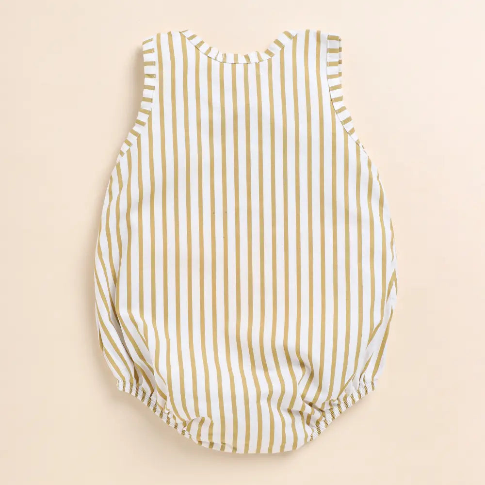 Cot &amp; Candy Baby Organic Muslin Bubble Romper-Mustard Stripe