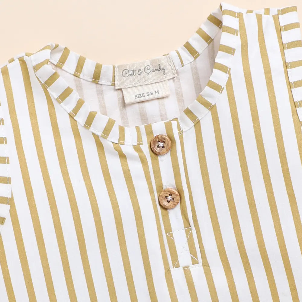 Cot &amp; Candy Baby Organic Muslin Bubble Romper-Mustard Stripe