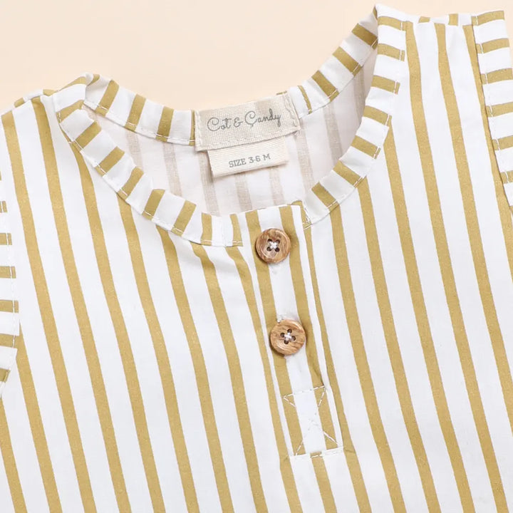 Cot &amp; Candy Baby Organic Muslin Bubble Romper-Mustard Stripe