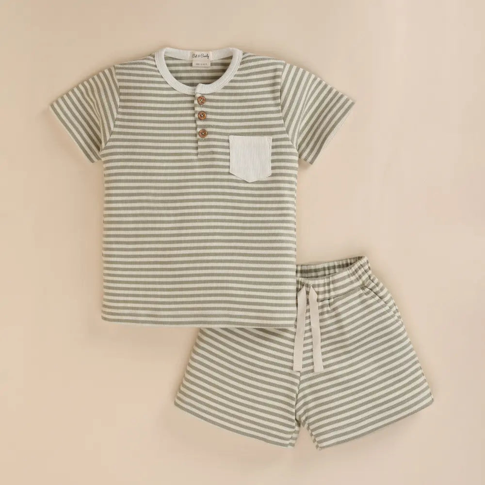 Cot &amp; Candy Baby Organic Short Sleeve T-shirt with Shorts - Dewkist Stripe