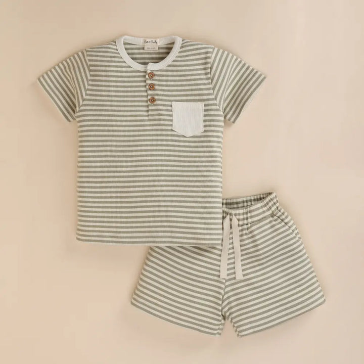 Cot &amp; Candy Baby Organic Short Sleeve T-shirt with Shorts - Dewkist Stripe