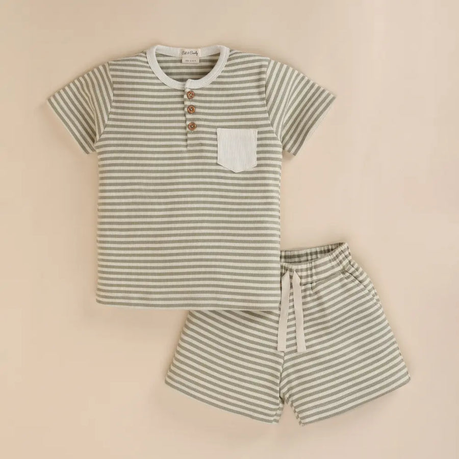 Cot & Candy Baby Organic Short Sleeve T-shirt with Shorts - Dewkist Stripe