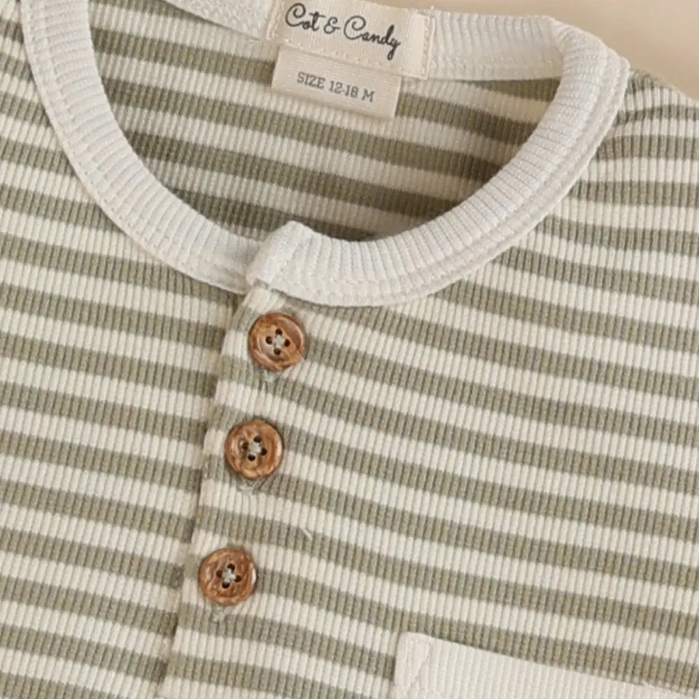 Cot &amp; Candy Baby Organic Short Sleeve T-shirt with Shorts - Dewkist Stripe