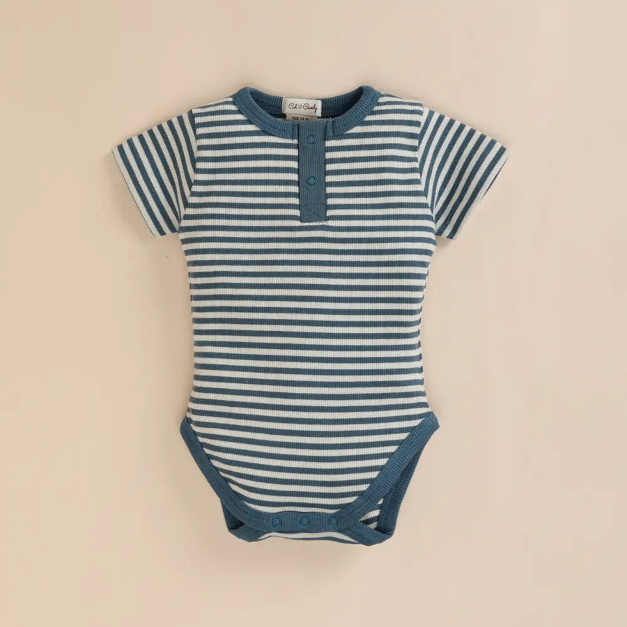 Cot & Candy Baby Organic Short Sleeve Bodysuit - Teal Stripe