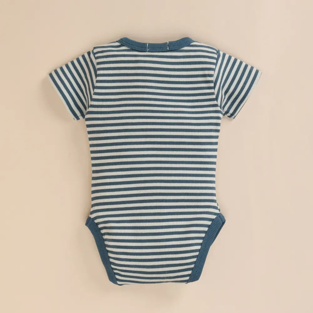Cot &amp; Candy Baby Organic Short Sleeve Bodysuit - Teal Stripe