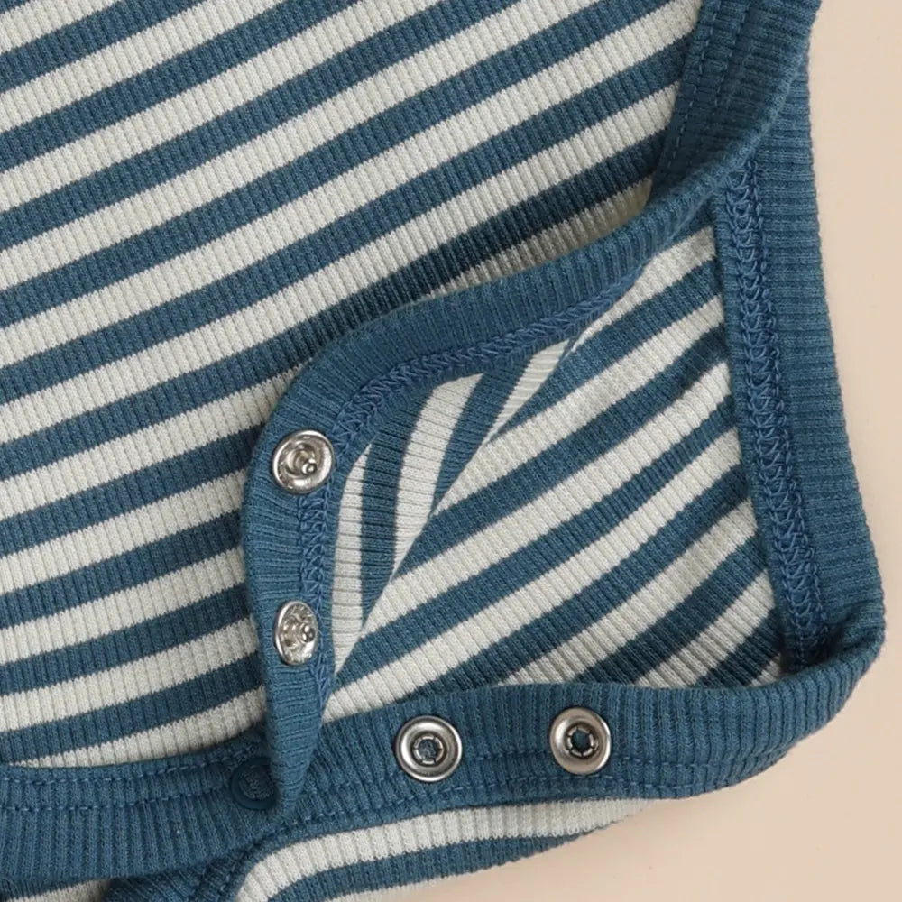 Cot &amp; Candy Baby Organic Short Sleeve Bodysuit - Teal Stripe