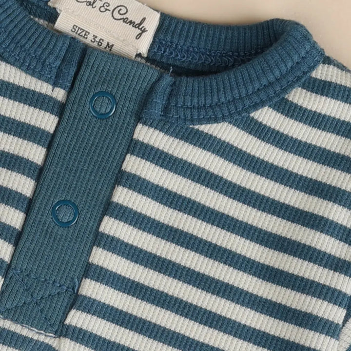 Cot &amp; Candy Baby Organic Short Sleeve Bodysuit - Teal Stripe