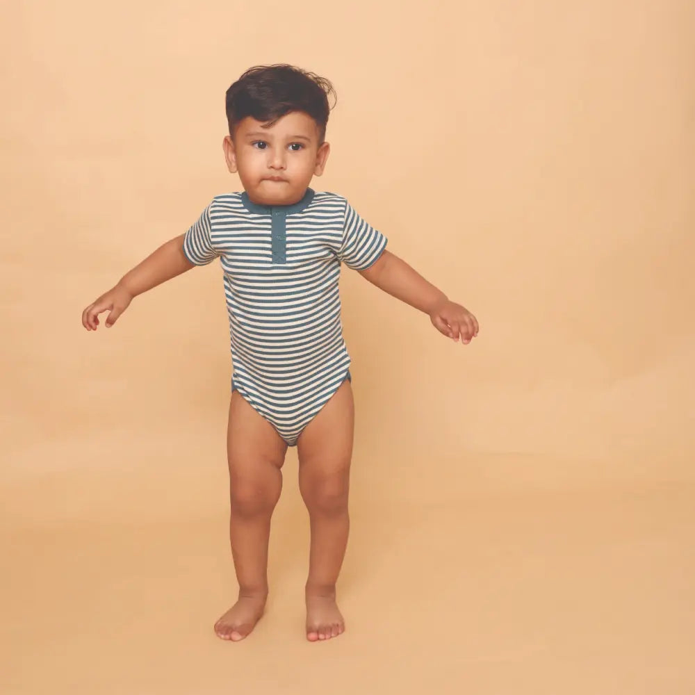 Cot &amp; Candy Baby Organic Short Sleeve Bodysuit - Teal Stripe