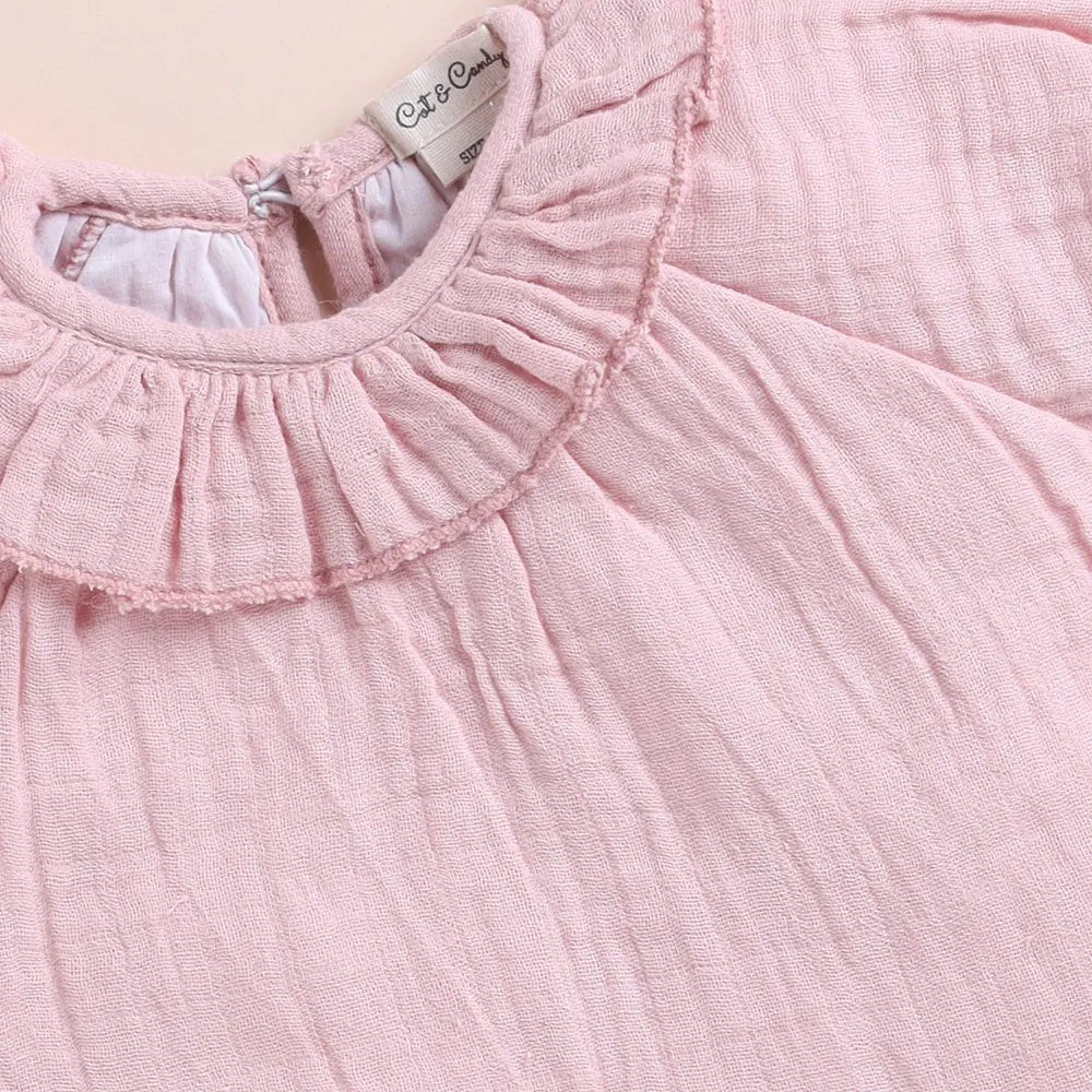 Cot &amp; Candy Baby Muslin Bloomers With Frill Top - Blush Pink