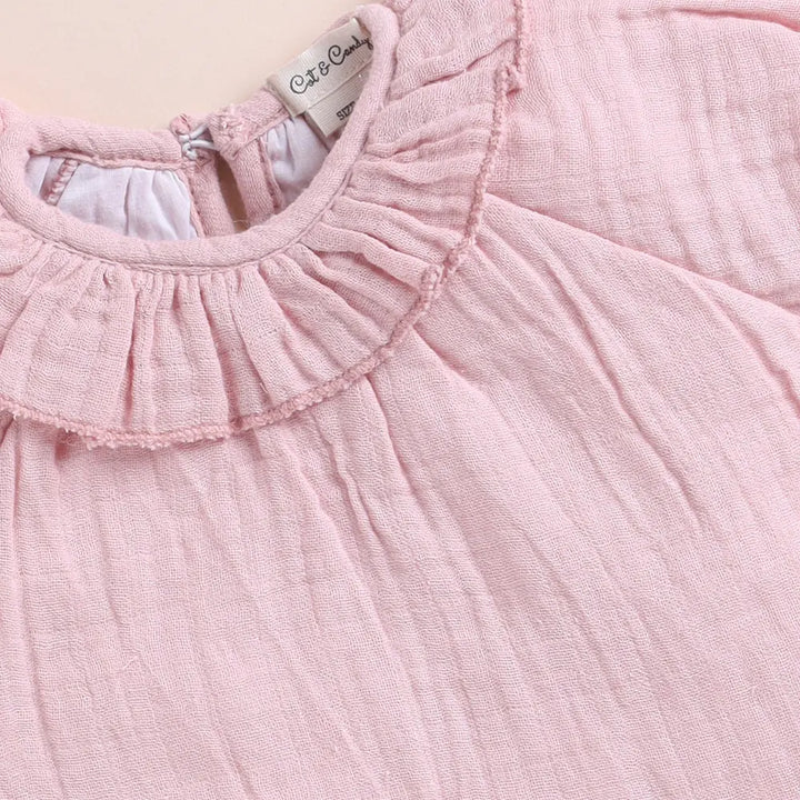 Cot &amp; Candy Baby Muslin Bloomers With Frill Top - Blush Pink