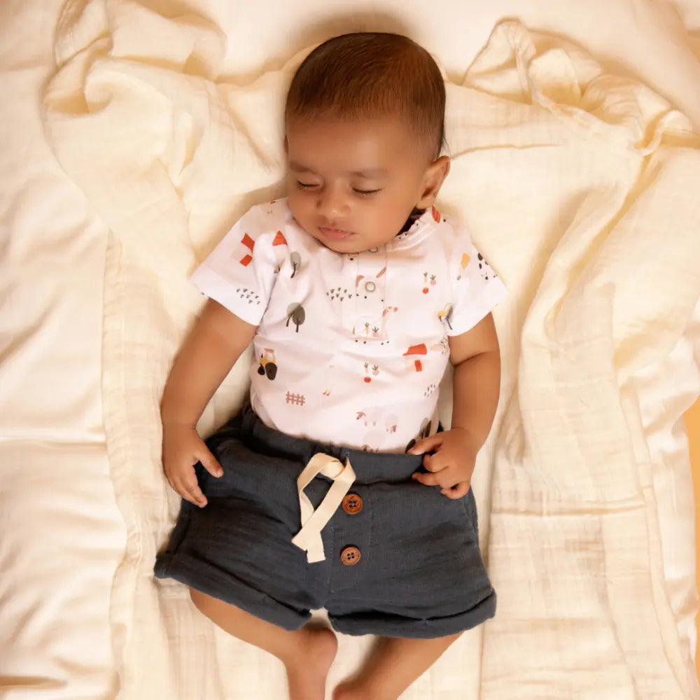 Cot &amp; Candy Baby Organic Muslin Turn up Shorts-Denim