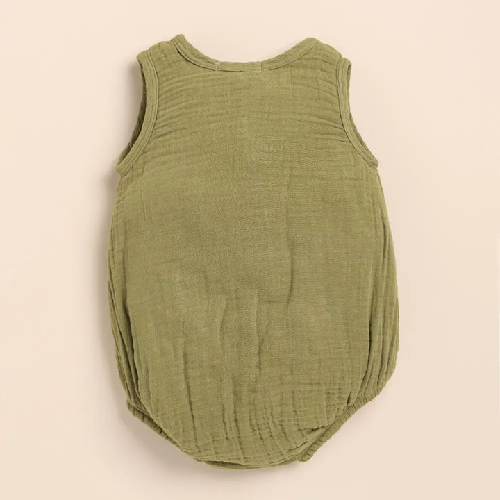 Cot &amp; Candy Baby Organic Muslin Bubble Romper-Olive