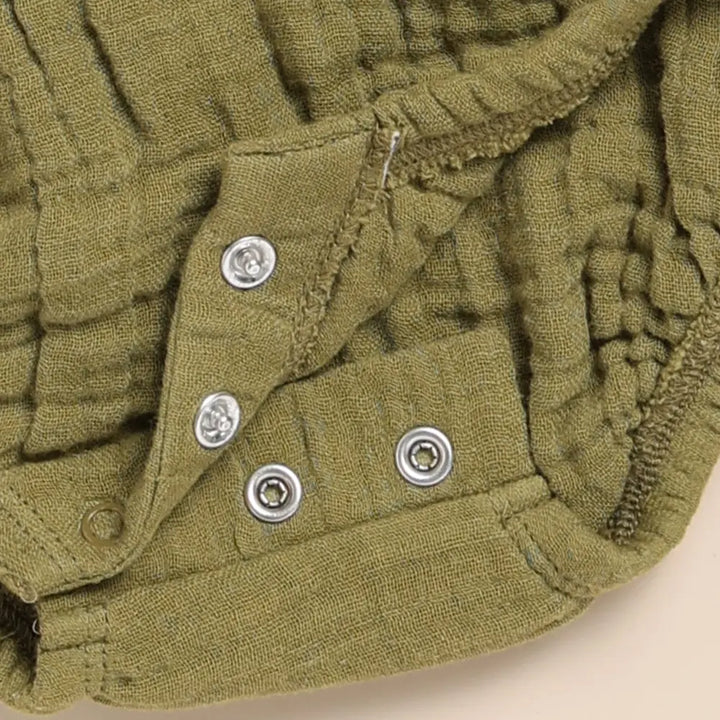 Cot &amp; Candy Baby Organic Muslin Bubble Romper-Olive