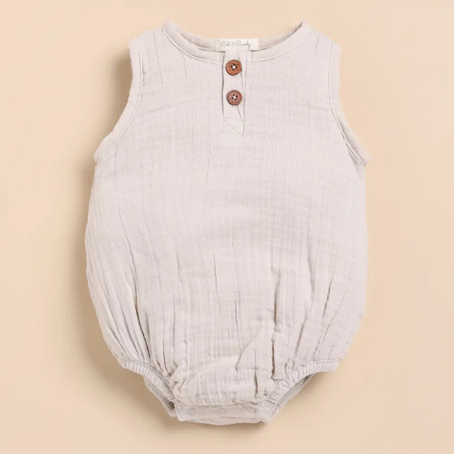 Cot & Candy Baby Organic Muslin Bubble Romper-Oatmeal