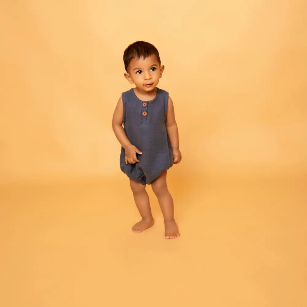 Cot &amp; Candy Baby Organic Muslin Bubble Romper-Navy