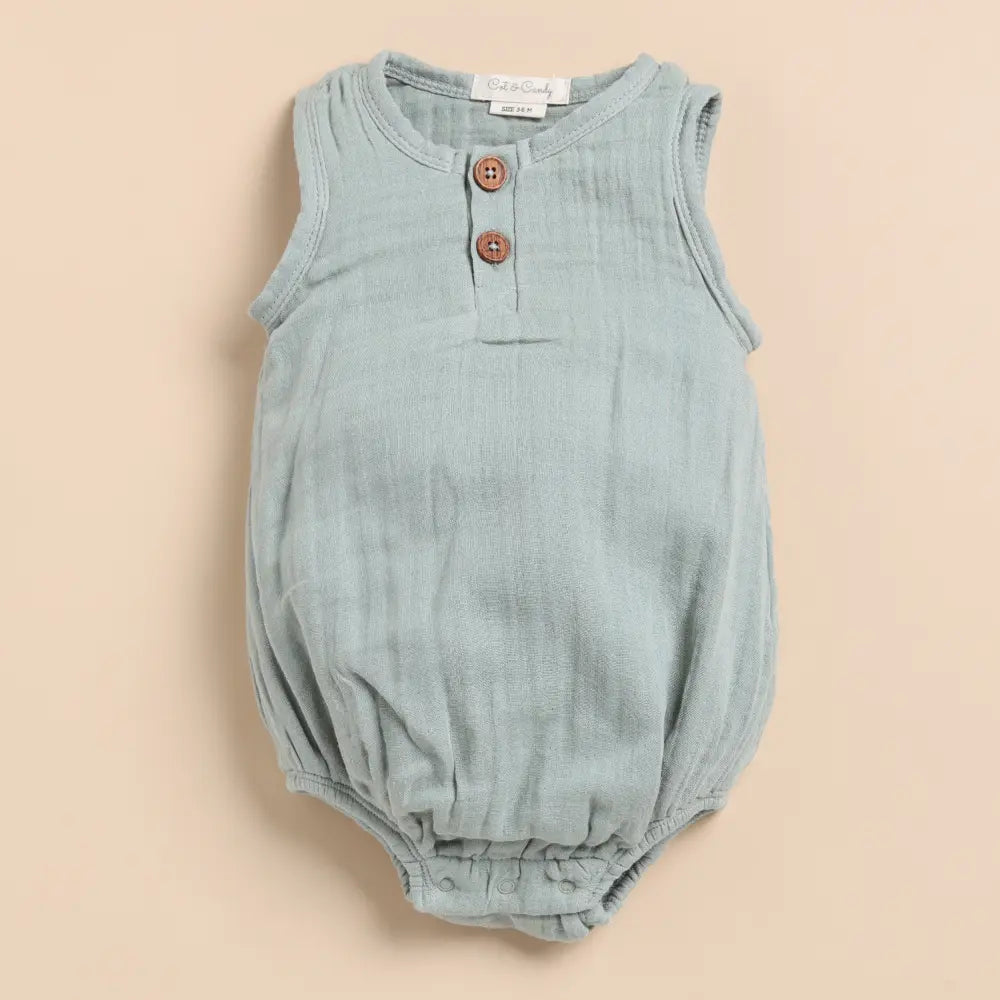 Cot &amp; Candy Baby Organic Muslin Bubble Romper-Moss Green