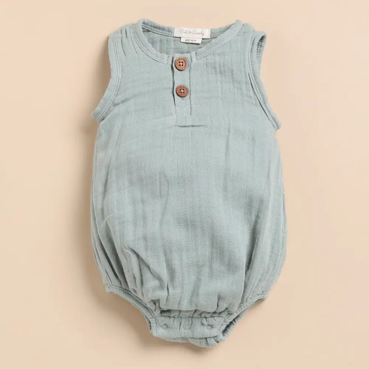 Cot &amp; Candy Baby Organic Muslin Bubble Romper-Moss Green