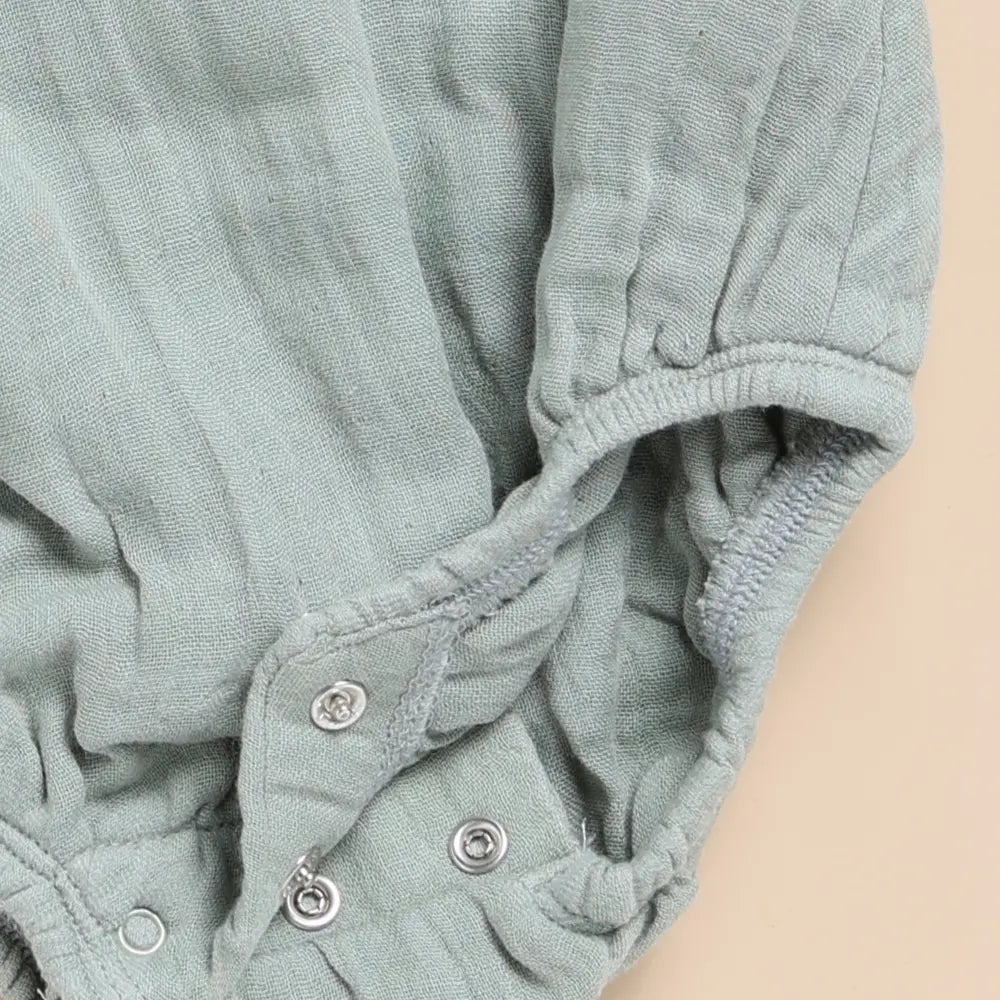 Cot &amp; Candy Baby Organic Muslin Bubble Romper-Moss Green