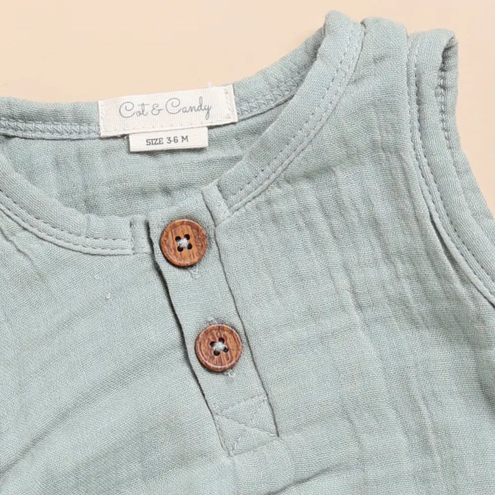 Cot &amp; Candy Baby Organic Muslin Bubble Romper-Moss Green