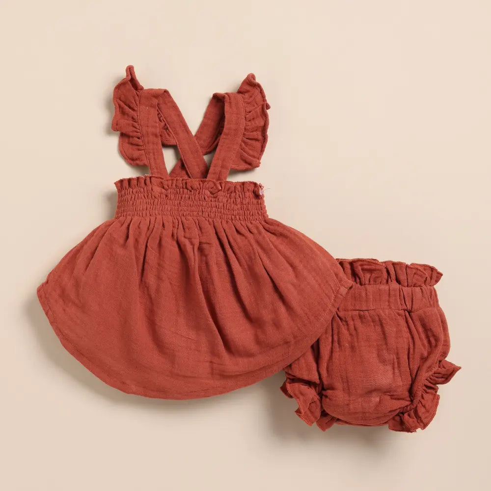 Cot &amp; Candy Baby Organic Muslin Sleeveless Frill Top With Bloomer Set-Picante