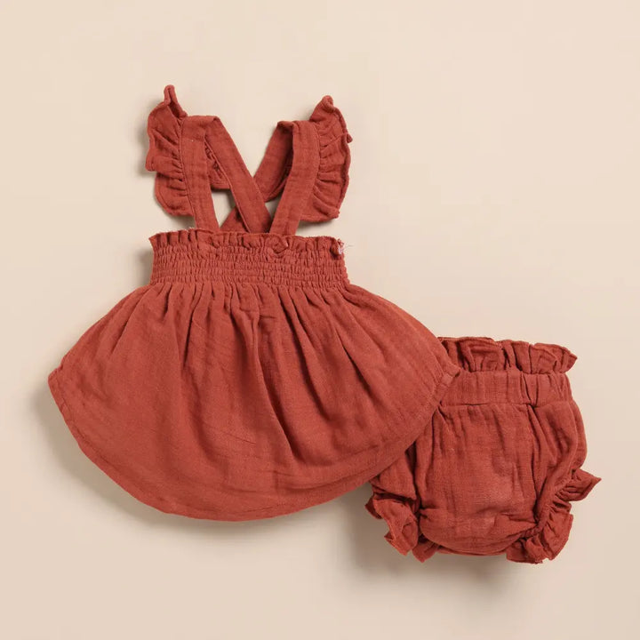 Cot &amp; Candy Baby Organic Muslin Sleeveless Frill Top With Bloomer Set-Picante