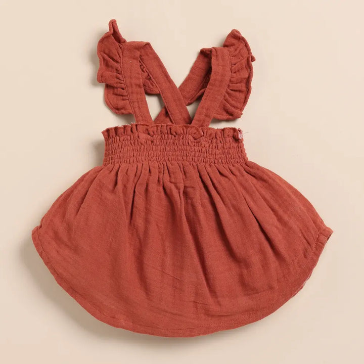 Cot &amp; Candy Baby Organic Muslin Sleeveless Frill Top With Bloomer Set-Picante + Olive
