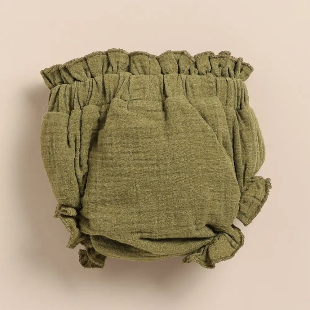 Cot &amp; Candy Baby Organic Muslin Sleeveless Frill Top With Bloomer Set-Picante + Olive