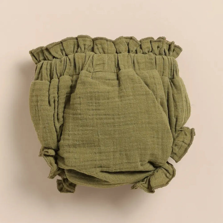 Cot &amp; Candy Baby Organic Muslin Sleeveless Frill Top With Bloomer Set-Picante + Olive