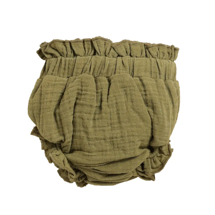 Cot &amp; Candy Baby Organic Muslin High Waist Bloomer-Olive drab