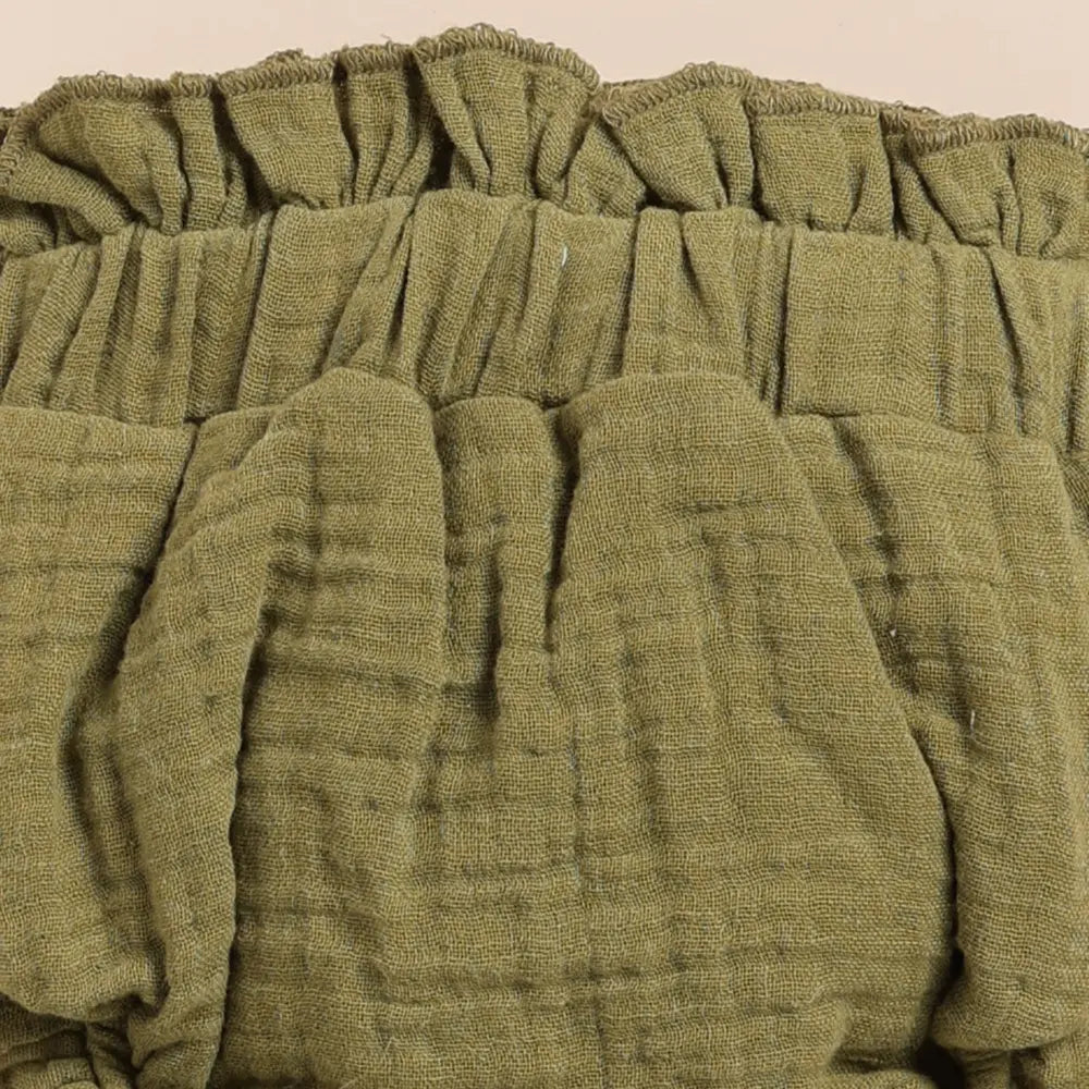 Cot &amp; Candy Baby Organic Muslin Sleeveless Frill Top With Bloomer Set-Olive