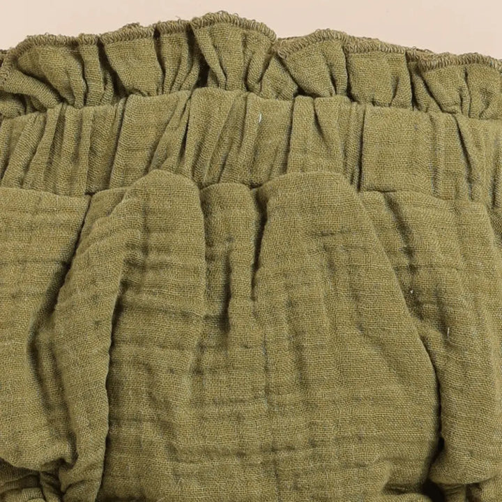 Cot &amp; Candy Baby Organic Muslin Sleeveless Frill Top With Bloomer Set-Olive