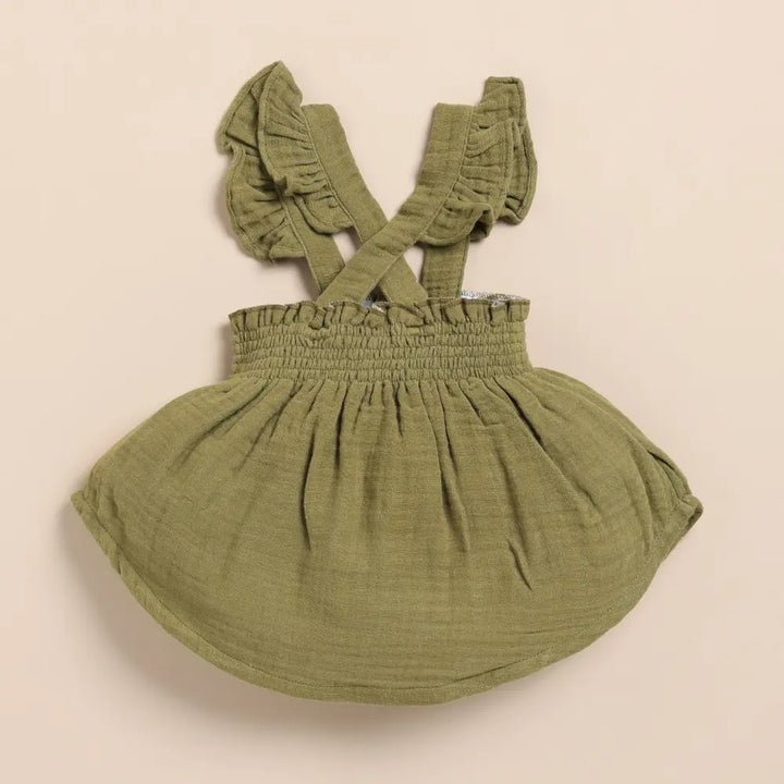 Cot &amp; Candy Baby Organic Muslin Sleeveless Frill Top With Bloomer Set-Olive + Picante