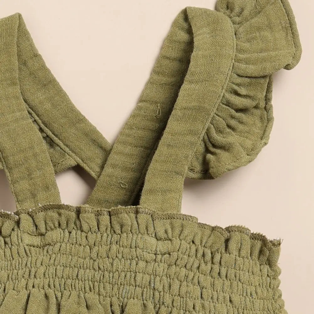 Cot &amp; Candy Baby Organic Muslin Sleeveless Frill Top With Bloomer Set-Olive + Oatmeal