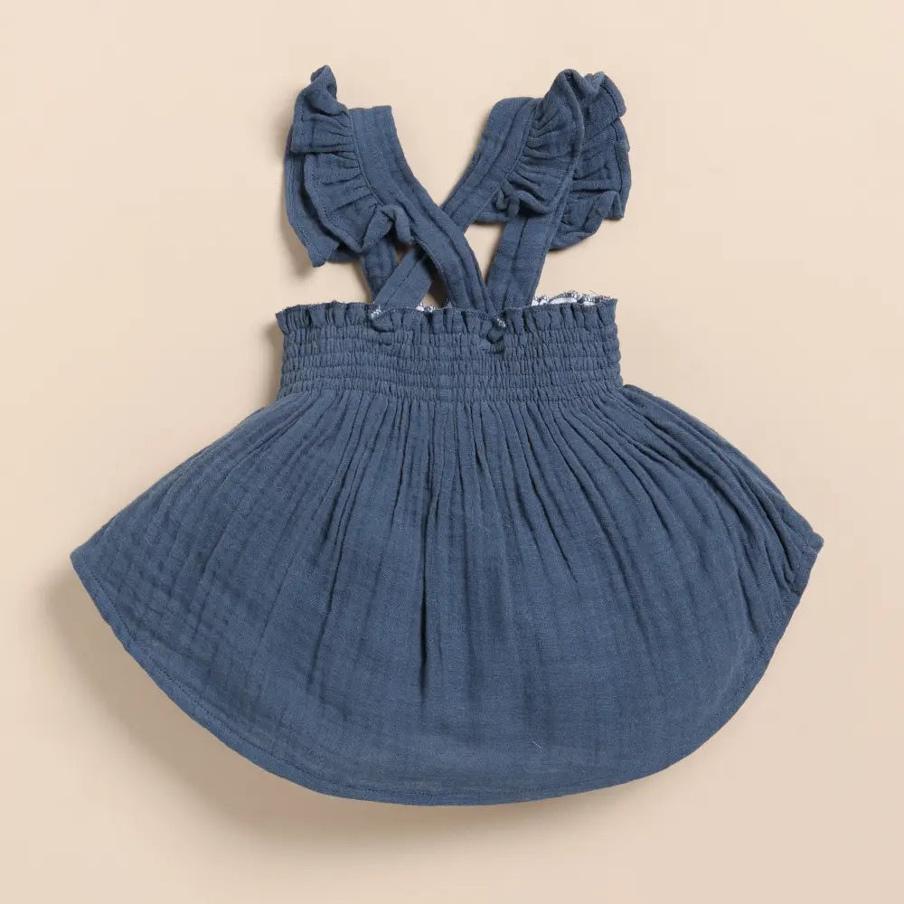 Cot &amp; Candy Baby Organic Muslin Sleeveless Frill Top-Navy