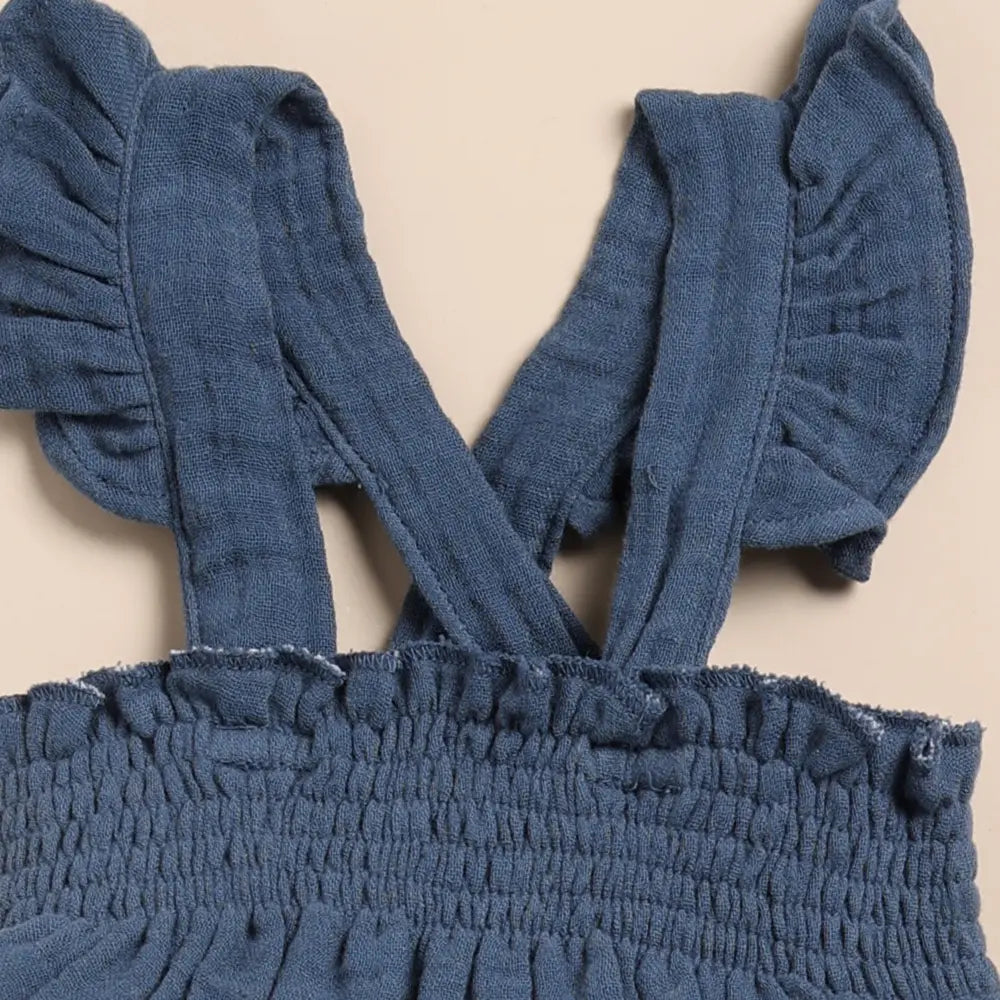 Cot &amp; Candy Baby Organic Muslin Sleeveless Frill Top With Bloomer Set-Navy