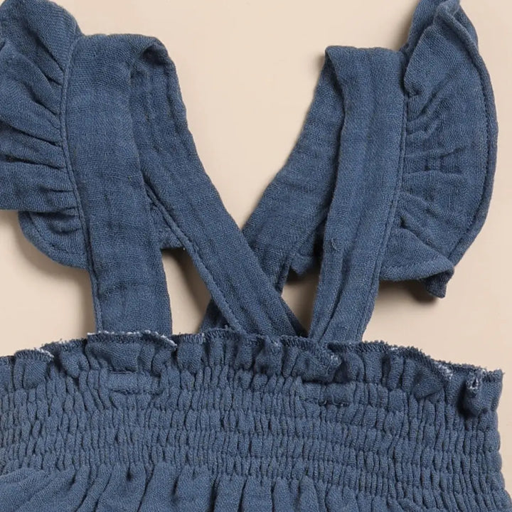 Cot &amp; Candy Baby Organic Muslin Sleeveless Frill Top With Bloomer Set-Navy