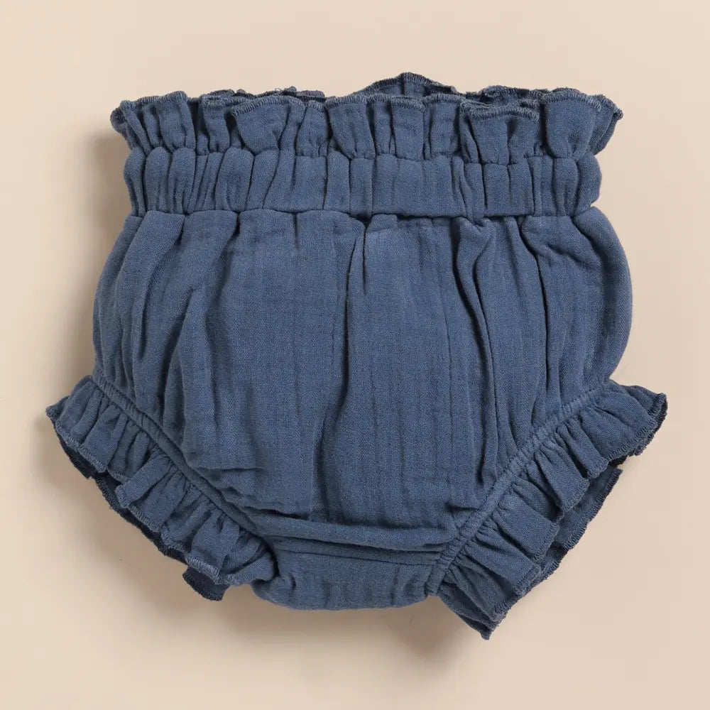 Cot &amp; Candy Baby Organic Muslin Sleeveless Frill Top With Bloomer Set-Navy