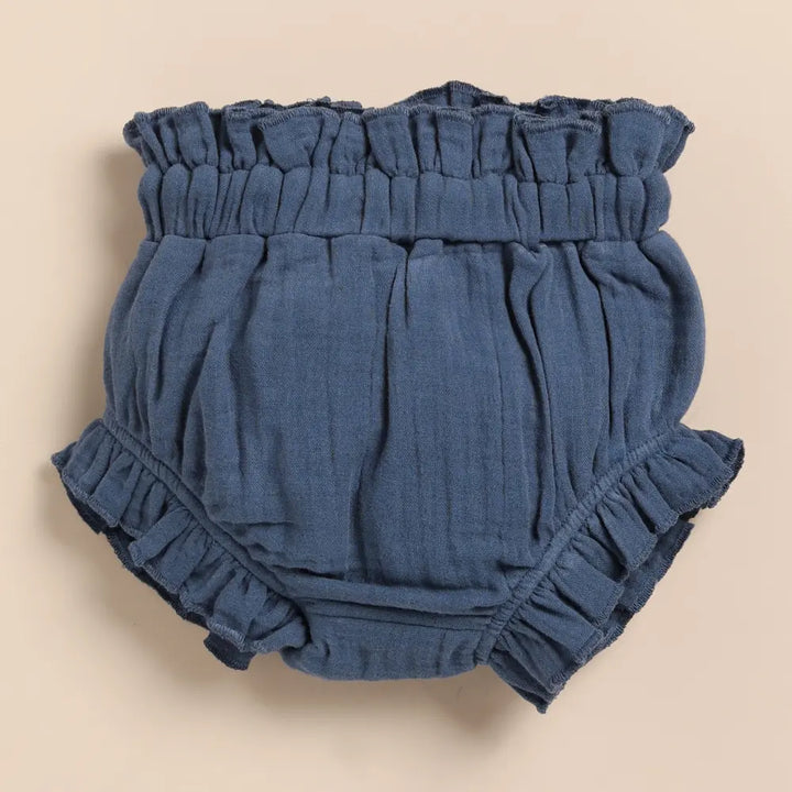 Cot &amp; Candy Baby Organic Muslin Sleeveless Frill Top With Bloomer Set-Navy