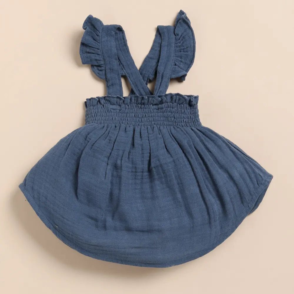 Cot &amp; Candy Baby Organic Muslin Sleeveless Frill Top With Bloomer Set-Navy + Oatmeal
