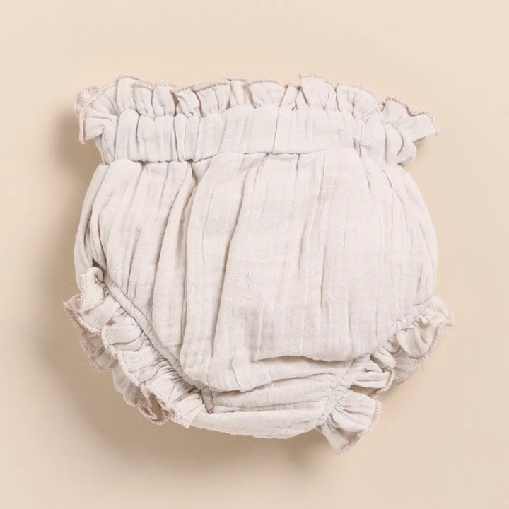 Cot &amp; Candy Baby Organic Muslin Sleeveless Frill Top With Bloomer Set-Navy + Oatmeal