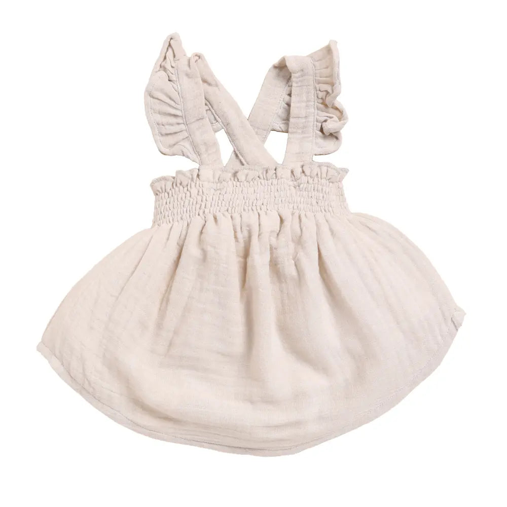 Cot &amp; Candy Baby Organic Muslin Sleeveless Frill Top-Oatmeal