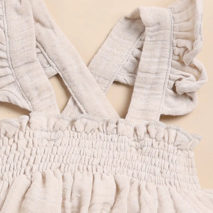 Cot &amp; Candy Baby Organic Muslin Sleeveless Frill Top-Oatmeal