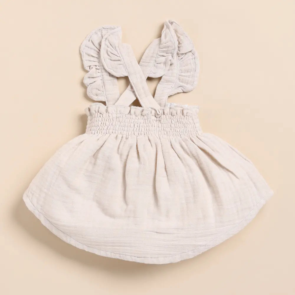 Cot &amp; Candy Baby Organic Muslin Sleeveless Frill Top With Bloomer Set-Oatmeal