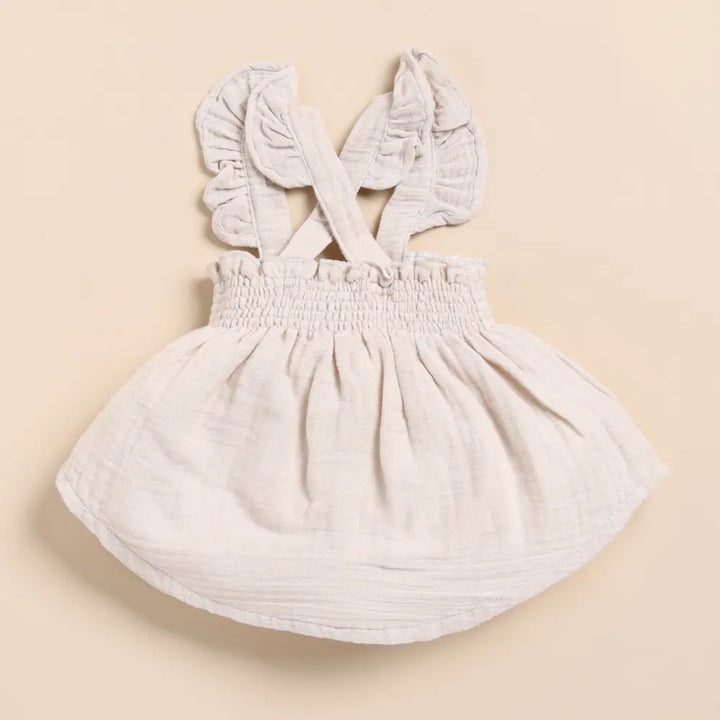 Cot &amp; Candy Baby Organic Muslin Sleeveless Frill Top With Bloomer Set-Oatmeal